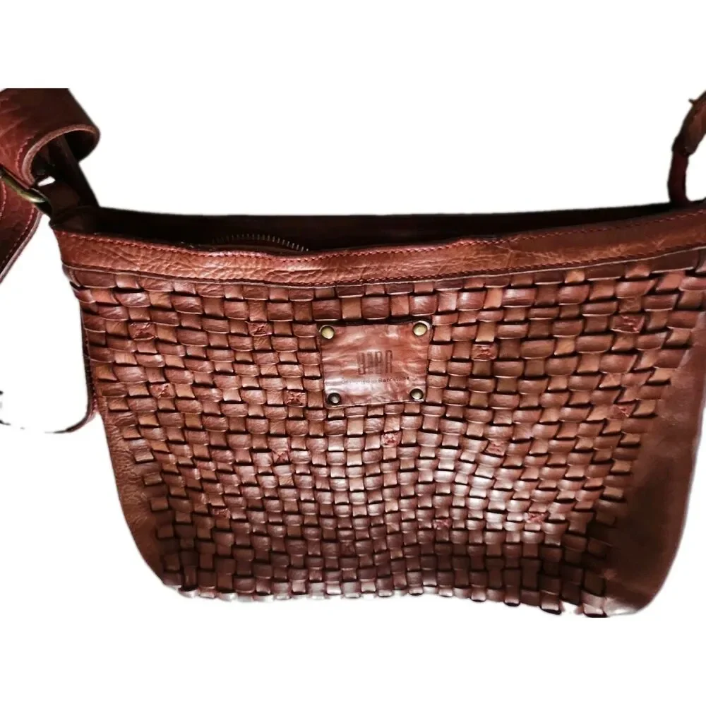 BIBA Barcelona Leather Brick Brown Color Tote Shoulder Bag Braided